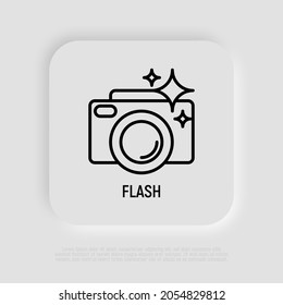 Camera with flash thin line icon. Modern vector illustration for photographer's logo.