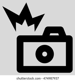 Camera Flash vector icon. Style is linear flat icon symbol, black color, light gray background.
