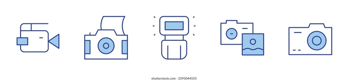 camera, camera flash, video camera. Camera Icon vector illustration. Line Duotone style. Editable stroke.