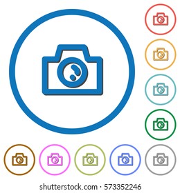 Camera flat color vector icons with shadows in round outlines on white background