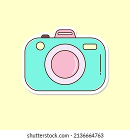 Camera flat icon logo for commercial use, travel icon, isolated on a yellow background