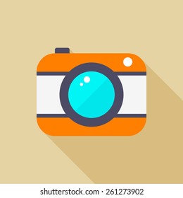 Camera flat icon with long shadow on color background , vector illustration , eps10