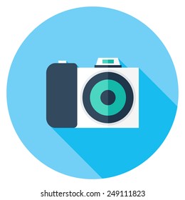 Camera flat icon. Modern flat icons with long shadow effect in stylish colors. Icons for Web and Mobile Application. EPS 10.