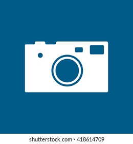 Camera flat icon on blue background