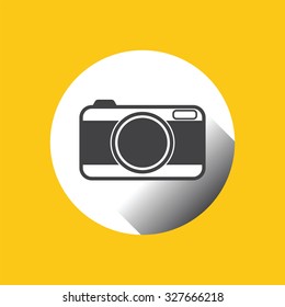 Camera flat icon on yellow background. Vector illustration.