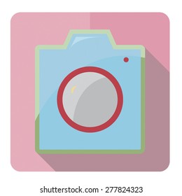 Camera flat Icon with pink background original illustration