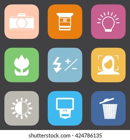 Camera flat icon set.