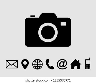 Camera Flat icon symbol vector, with contact us set icon vector