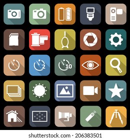 Camera flat icons with long shadow, stock vector