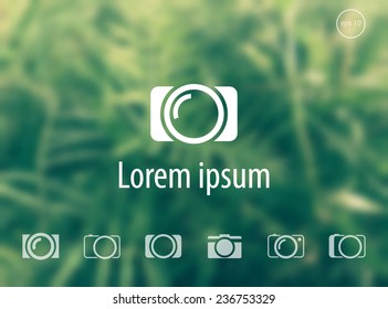 camera flat icons on green blur background vector illustration, eps10, easy to edit