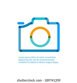 Camera flat line icon infographic illustration template for web or brochure. Vector illustration. 