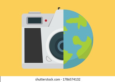 camera  Flat style vintage with earth