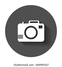 Camera flat vector icon. Illustration with long shadow.