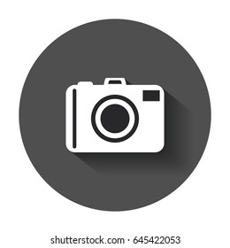 Camera flat vector icon. Illustration with long shadow.