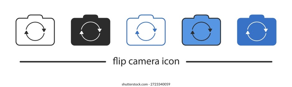 Kamera-Flip- und Rotations-Symbolsatz, Vektorsymbole für Mobile, Smartphone und App Interface, Foto- oder Videoschalter auf Vorder- und Rückseite