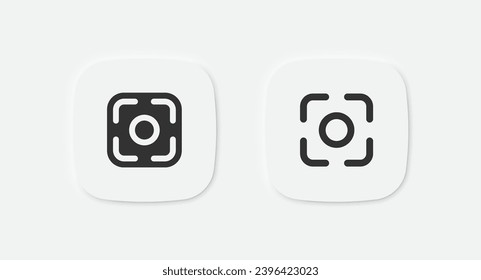Camera focus icon. Capture sign. Center target symbol. Photography interface icons. Auto focus symbols. Vector isolated sign.