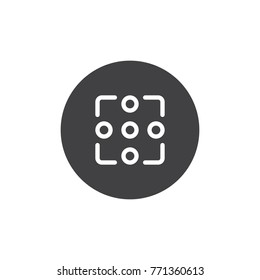 Camera focus icon vector, filled flat sign, solid pictogram isolated on white. Symbol, logo illustration.