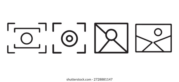 Camera Focus and Image Icons. Collection Isolated on White Background.