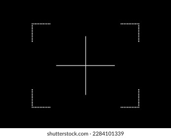 Camera focus lens icon on dark background. Photo camera viewfinder. Vector Line camera focus target screen.