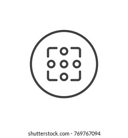 Camera focus line icon, outline vector sign, linear style pictogram isolated on white. Symbol, logo illustration. Editable stroke