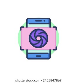 Camera focus thin line icon. Mobile phone, smartphone, lens outline sign. Communication, online service, photography concept. Vector illustration for web design and apps