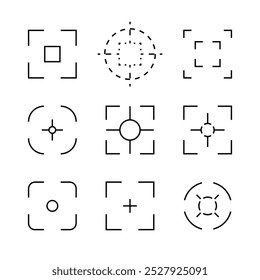 Visualizador de enfoque de cámara. Video Visualizadores de cámara Enfoque del marco de la lente con rejilla y puntos, foto y visor de cámara con rejilla y puntos. Vector ui ilustración.