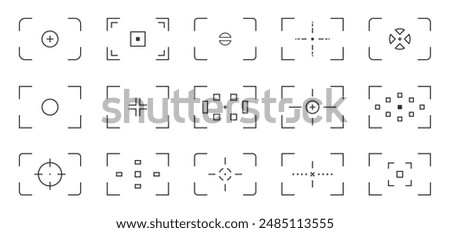 Camera focus viewfinder ui. Camera viewfinders lens frame focus with grid and dots, photo and video camera viewfinder with grid and dots. Vector ui illustration.