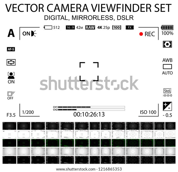 1パックのカメラ合焦画面65 デジタル ミロレス Dslr カメラフォーン 白 黒 緑のビューファインダーでカメラ録画 4k対応の詳細テンプレート ベクターイラスト のベクター画像素材 ロイヤリティフリー