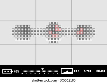 Camera focusing screen. The viewfinder of DSLR cameras. Tags phase the focus sensor. Focus point of the phase.