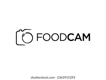 camera with fork logo, food photography concept vector design.