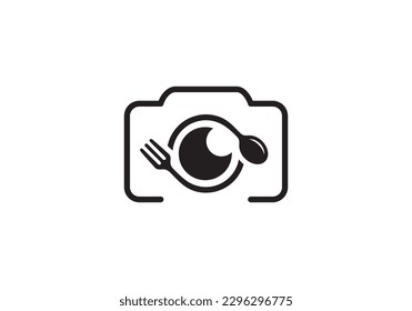 camera and fork spoon logo design. icon symbol for health restaurant food diet and etc.