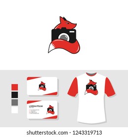 Camera fox logo design with business card and t shirt mockup