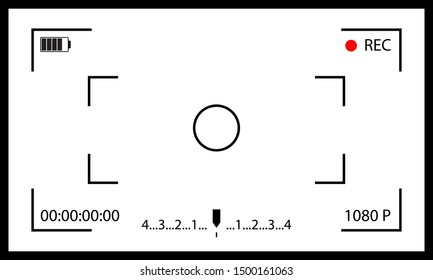 Camera frame. Interface viewfinder. Screen of video recorder digital display. 