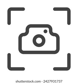 Camera in frame vector icon. Simple linear camera vector. No photo vector icon. Blank form for photo symbol.