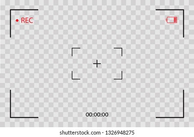 Camera frame viewfinder. Focusing screen of the camera. VCR digital display with photo camera frames with transparent background. Screen photography frame. Video quality, image stabilization