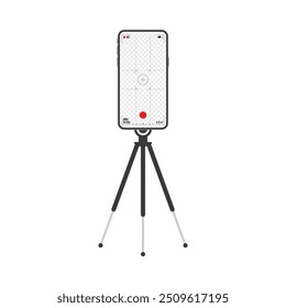 Camera frame viewfinder on smartphone screen on tripod. Viewfinder grid photo or video camera display. Recording Rec led blinked.