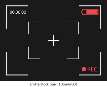 Camera frame viewfinder screen on black background. Vector illustration.