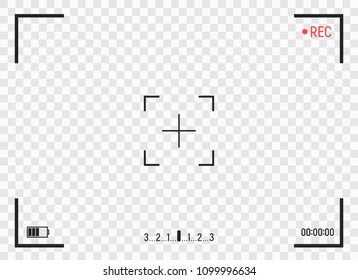 Camera frame viewfinder screen. Video recorder digital display with photo camera frame on transparent background. Vector illustration