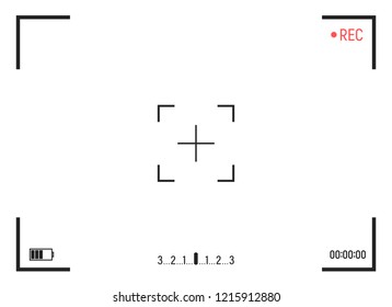 Camera frame viewfinder screen. Video recorder digital display with photo camera frame on transparent background. Vector illustration.