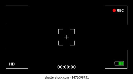 Camera frame viewfinder screen of video recorder digital display interface. Camera viewfinder. Recording. Vector Illustration.