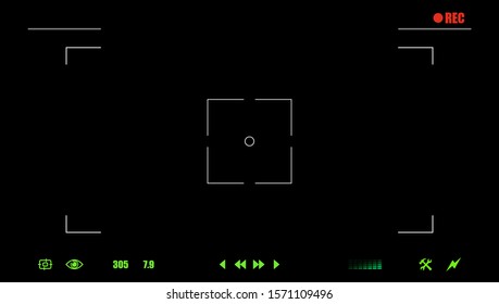 Camera frame viewfinder screen of video recorder digital display with settings. Modern digital video camera focusing screen. Video recording screen. Abstract graphic concept screen photo frame. EPS 10