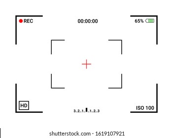 Camera frame viewfinder screen of video recorder digital display interface. Camera viewfinder. Recording. Vector Illustration.