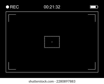 Camera frame viewfinder screen of video recorder digital display. Vector illustration jn black background.
