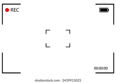 Camera frame viewfinder screen of video recorder digital display. Transparent background.