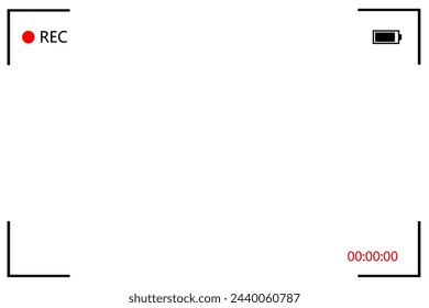 Camera frame viewfinder screen of video recorder digital display. Transparent background.