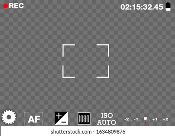 Camera frame viewfinder vector screen of video recorder digital display with photo camera frames with transparent background
