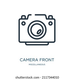 camera front thin line icon. camera, phone linear icons from miscellaneous concept isolated outline sign. Vector illustration symbol element for web design and apps.