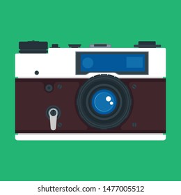 Camera front view digital photo equipment lens. Vector icon focus symbol. Professional vintage device flat reporter gadget detailed pic