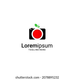 camera and fruit vector, vector logo illustration photography, photo studio logo, cameraman, store and online shop