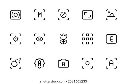 camera function icon, camera focus mode icon, Editable Stroke. Suitable for Web Page, Mobile App, Ui ux, vector